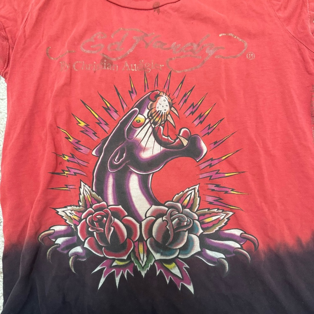 Vintage Ed Hardy Red Black Panther Traditional Tattoo Print T shirt - Picture 11 of 11